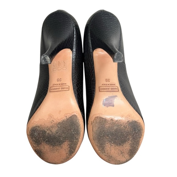 Marc Jacobs Mary Jane Heels Pumps Black Crocodile Embossed Leather 39 US 8.5 - Picture 3 of 8